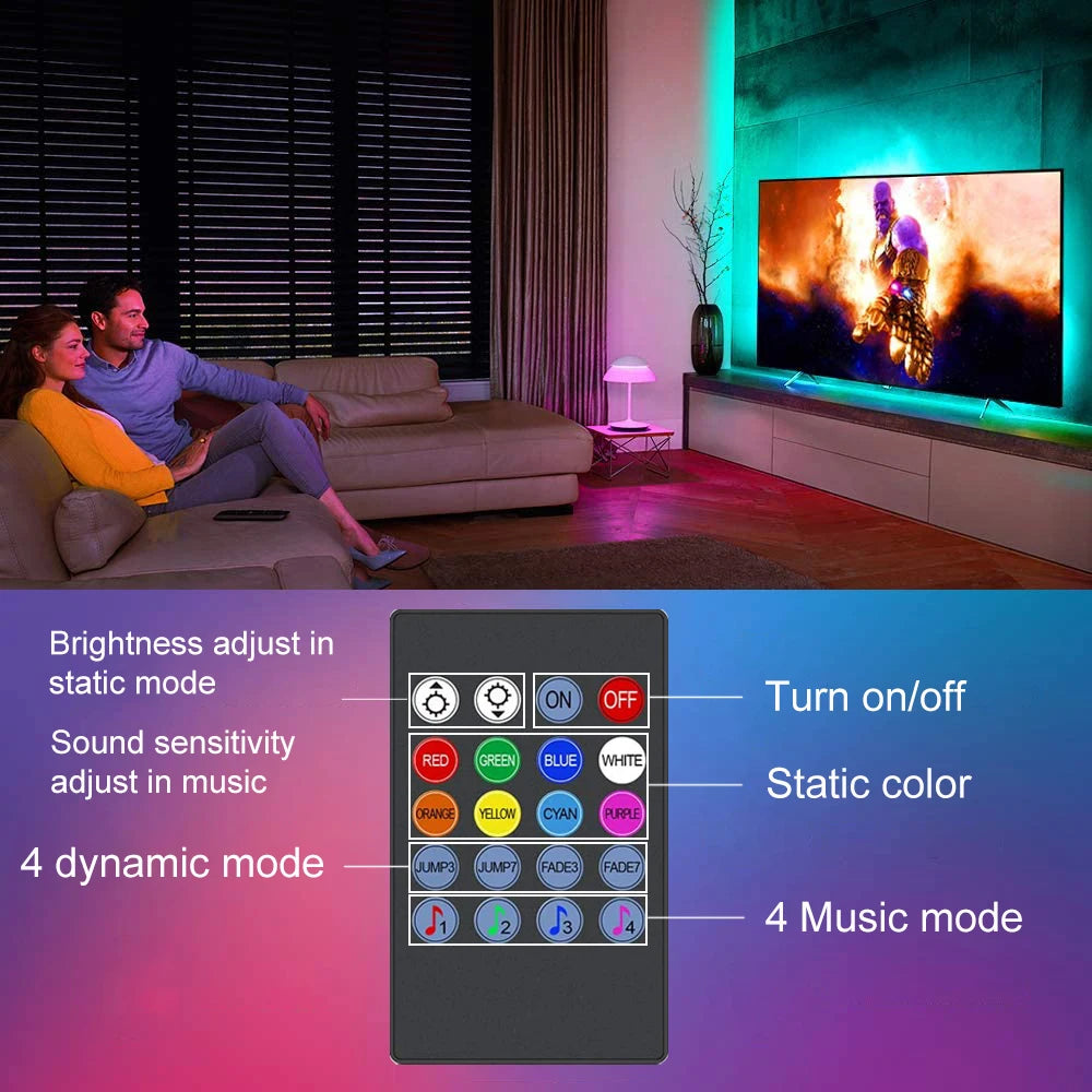 🎵 RGB LED TV Backlight - Smart LED Strip with USB Music Synchronization for TV, PC & Mirror (15 to 80 inches)